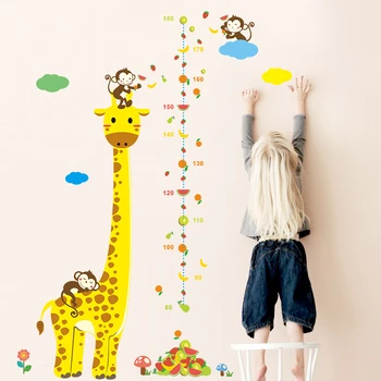 Animacinių Filmų Žirafa Augimo Diagramos Sienų Lipdukai Vaikų Kambario Namų Puošybai Kiaulė, Beždžionė Pelėda Gyvūnų Freskos Meno Aukštis Priemonė, Sienų Lipdukai