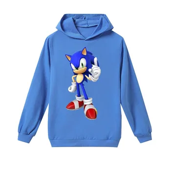 Anime Cartoon Sonic the hedgehog medvilnės berniukų, mergaičių drabužių pavasario rudens ilgomis rankovėmis su gobtuvu megztinis vasaros medvilnės marškinėliai viršų