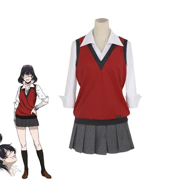 Anime Kakegurui Cosplay Ikishima Midari Kostiumas Mergaitėms Moteris Japonijos JK Vienodas Raudonos Perukas