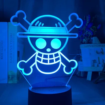 Anime ONE PIECE LOGOTIPĄ, Vaikai Naktį Šviesos diodų (Led) Palieskite Jutiklio Spalvinga naktinė lempa Vaiko Miegamasis Apdailos Kietas Stalas 3d Lemputė Dovanų