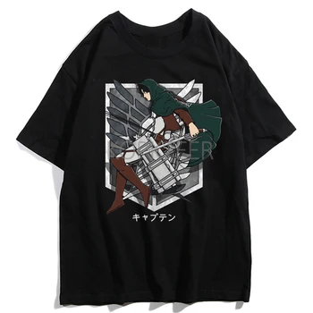Anime Vyrų marškinėliai Eren Jaeger Mikasa Akermano Ataka Titan Vasaros trumpomis Rankovėmis Harajuku Streetwear Prarasti Viršūnes Vyrų Drabužiai.
