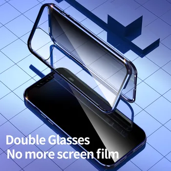 Anti Glare Magnetinio Atveju iPhone 12 Pro MAX 12 Mini 11 XS XR SE2 8 7 Plius Prabanga Atveju Privatumo Ekrano Stiklo danga Metalo Bamperis