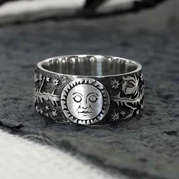 Antikvariniai Porą Pirštų Žiedai Moterims, Moteriška Sun Moon Star Lapai Modelis Kasdien Dėvėti Mergina Žiedai Mados Šaliai, Papuošalai