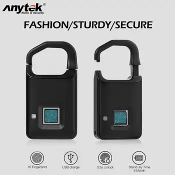 Anytek P4 pirštų Atspaudų Lock USB Įkrovimo Smart Keyless Anti-Theft Spynos Lagaminą Durys, Garažas, Sandėlis, Įsilaužimo Signalizacijos Užraktas