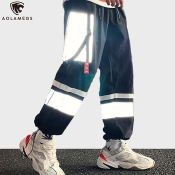 Aolamegs Krovinių Kelnės Vyrams Atspindintis Haremo Kelnės Japonijos Sweatpants Hip-Hop High Street Elastinga Juosmens Multi-pocket Streetwear