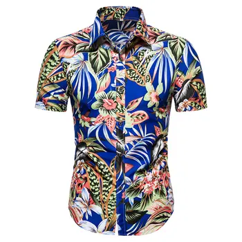 Aoliwen prekės Vasaros mados atsitiktinis vyrų prarasti paplūdimys Havajų spausdinti trumpas rankovėmis mygtuką retro marškinėliai vyrams marškinėliai 2020 metų vasaros, nauja