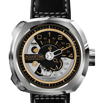 AOUKE automatinis laikrodis vyrams mados prekės ženklo dizainas mechaninė savarankiškai vėjo laikrodis odos juosta sporto laikrodžiai relogio masculino
