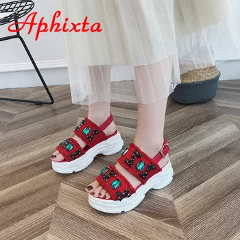 Aphixta Diamond Platformos Pleištai Avalynė Moterims Basutės, Batai Moterims Medžiaga Cirkonio Kristalai Gladiatorių Sandalai Mergina