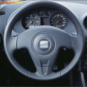 APPDEE Ranka prisiūta Juoda Dirbtinė Oda Automobilių Vairo Dangtelis Seat Ibiza 2004 2006
