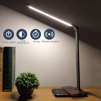 Apsaugoti LED Stalo Lempa Lankstymo Palietus Jungiklį 3/5 Lygio Tamsos USB Skaitymo Stalo Lempa Belaidžio Įkrovimo Mobiliųjų Mokestis