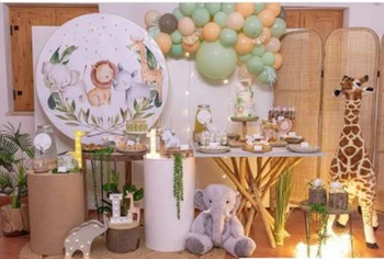 Apvalus Ratas, fonas, fonas, džiunglių gyvūnai, vaikai laukinių gimtadienio dekoro baby shower karamelinis desertas stalo dangtis YY-114