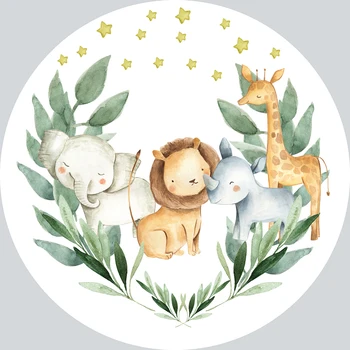 Apvalus Ratas, fonas, fonas, džiunglių gyvūnai, vaikai laukinių gimtadienio dekoro baby shower karamelinis desertas stalo dangtis YY-114