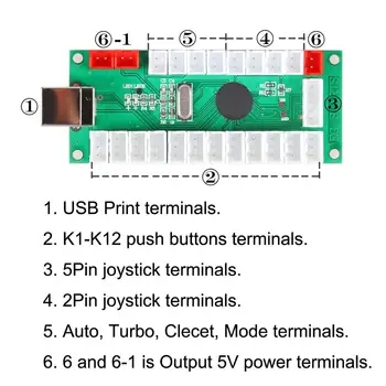 Arcade Valdymo Skydas 5Pin Kreiptuką + 10 x LED Mygtukas + USB Encoder Valdybos Aviečių Pi Retropie 3 Modelis B Projekto 