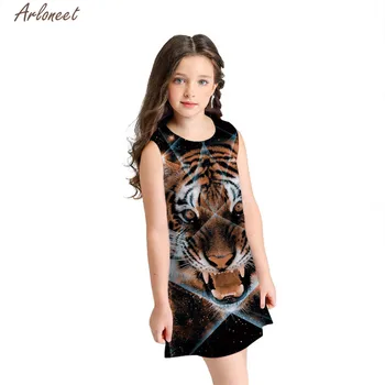 ARLONEET Drabužius Suknelė Mergaitėms 3D Baby tiger Spausdinti Suknelė Vaikų Mergaičių Gražus Atsitiktinis Rankovių Partijos Iš Sundress Suknelė