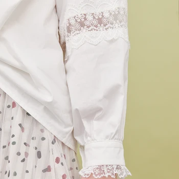 ARTKA 2020 m. Rudens Pradžioje, Naujų Moterims Palaidinės Elegantiškas Retro Nėrinių peteliškę Apykaklės Marškinėliai Grynos Medvilnės ilgomis Rankovėmis Balti Marškiniai SA25002Q