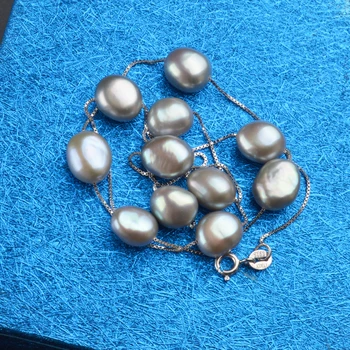ASHIQI Nekilnojamojo S925 sterlingas sidabro Natūralių Gėlavandenių perlų karoliai pakabukas Ruda Balta 8-9mm Baroko perlų Papuošalai Moterims