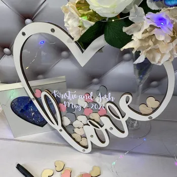Asmeninį Meilės ženklas Širdies vestuvių svečių knygos alternatyva, custom Skaidrus vestuvių Svečių Knygos alternatyva drop box