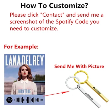 Asmeninį Užrašu Muzikos Spotify Kodas Vertikali Juostelė Keychain Užsakymą Moterys Vyrai Graviravimas Spotify Kodas Pakabukas Paketų Prižiūrėtojų Raktinę Dovanos