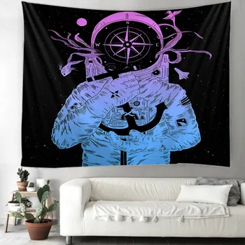 Astronautas ir vaivorykštės gobelenas Mandala Raganavimas Hipių Macrame Gobelenas Boho dekoro Sienos Kabo Gobelenas
