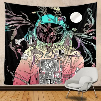Astronautas ir vaivorykštės gobelenas Mandala Raganavimas Hipių Macrame Gobelenas Boho dekoro Sienos Kabo Gobelenas