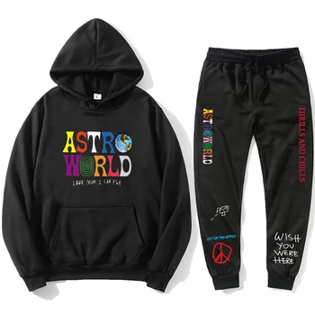 Astroworld EMOCIJŲ IR ŠALTKRĖTIS Hoodies Plius kelnės Rudenį Streetwear Puloveris Travis Scotts Jaunų Vyrų ir Moterų FashionHip Hop Printin