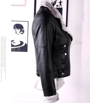 Atsitiktinis Klasikinis Mados Prabangių Dizainerių PU Odos, Vilnos Užtrauktukas Diržai Metalo Mygtuką Moterų Trumpas Paltai Parkas Outwear Striukės