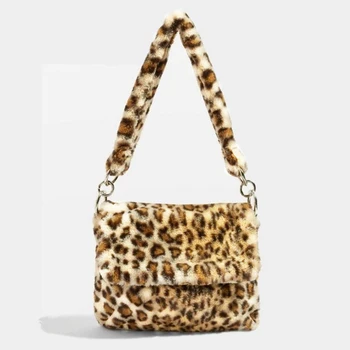 Atsitiktinis Leopard Pliušinis Moterų Pečių Krepšiai, Dizainerio Rankinės Prabanga Dirbtiniais Kailiais Lady Crossbody Krepšys Didelės Talpos Nešti 2020 M.