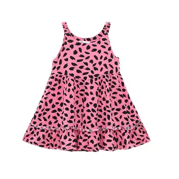 Atsitiktinis Vasaros Bamblys Baby Girl Dress Leopardas Spausdinti Komplektus Atsitiktinis Rankovių Apvalios Apykaklės One-piece Suknelė, Paplūdimio Suknelės