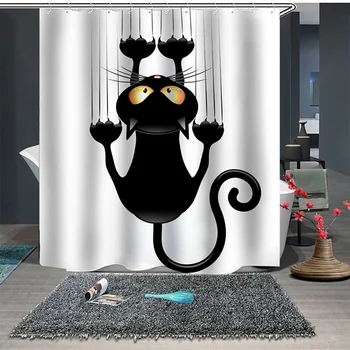 Atsparus vandeniui Funny Cat Vonia, Dušo Užuolaidos Star Vietos Kačių Dušo Užuolaidos Vonios Uždanga Vonios kambarys Audinio Užuolaidos Vonios kambarys