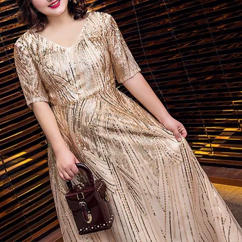 Auksas-Line Chalatas De Soiree DR1040 Putojantis China Vakaro Suknelė su V-Kaklo Pusė Rankovių Moterims Šalis Suknelės Plius Dydžio Elegantiškas Chalatai