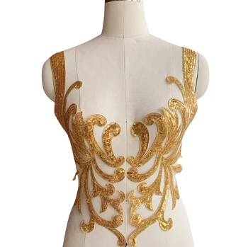 Aukso Blizgučiai Siuvinėjimas Nėrinių Audinio Aplikacijos drabužių Vestuvių Suknelę Siūti Šokio Spektaklis Kostiumų Priedai Lopai