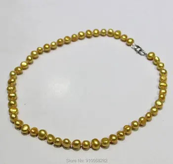 Aukso gėlavandenių perlų vėrinį Baroko 7-8mm 17INCH