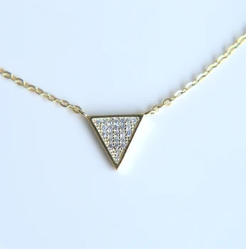 Aukso užpildytas trijų sluoksnių moterų grandinės geometrinis cz baras trikampis smaigalys žavesio mikro nutiesti cz bling aukštos kokybės paauksuotas sidabras 925 sidabras