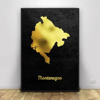Aukso Žemėlapis Meno Juodkalnija Drobės Tapybos Menas Spausdinti Plakato Nuotrauką Sienos Modernus Minimalistinis Miegamasis Kambarį Apdaila