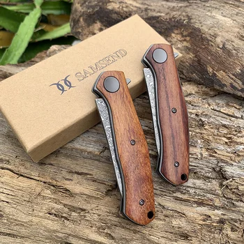 Aukštos kainos kokybės santykis 4020 guolių Lauko peilis Damasko Peilis +natūralaus raudonmedžio medienos rankena Nešiotis Kišenėje įrankis