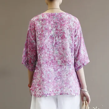 Aukštos klasės grynas Ramės (kiniškosios dilgėlės) moterų kailis vasarą plonas spalva grynas kanapių marškinėliai pusė rankovės prarasti retro Kinijos disko sagtis