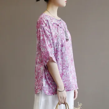 Aukštos klasės grynas Ramės (kiniškosios dilgėlės) moterų kailis vasarą plonas spalva grynas kanapių marškinėliai pusė rankovės prarasti retro Kinijos disko sagtis