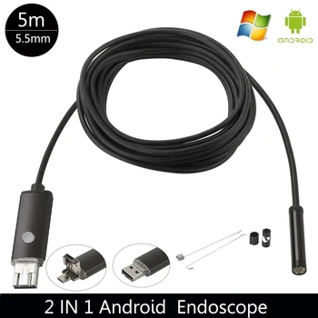 Aukštos kokybės 5.5 MM USB endoskopą Android fotoaparatą 1/2/5/10m lankstus gyvatė vamzdis aptikimo Išmanųjį telefoną OTG endoskopą kamera 6LED