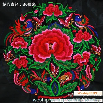 Aukštos kokybės Kinijos vintage stiliaus siuvinėjimų pleistras Yunnan rožės/bijūnų kelias siuvinėjimas, aplikacijos drabužių maišas