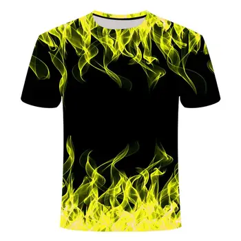Aukštos kokybės mados pardavimo vyriški Naujas Vasaros marškinėliai Su apvalia Kaklo trumpomis Rankovėmis Mėlyna žalia violetinė raudona Liepsna 3D Išspausdintas Viršų