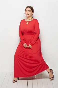 Aukštos Kokybės Pavasarį 2019 Atsitiktinis Moterų Maxi Suknelė ilgomis Rankovėmis O-kaklo Tuščiaviduriai Iš Laisvi Suknelė Elegantiškas Plius Dydis Moterų, Ilga Suknelė