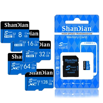 Aukštos Kokybės SHANDIAN Atminties Kortelės 10 Klasė, Smart SD Kortele 8GB 16GB 32GB 64GB 128GB Smart Mini TF Kortelę su Mažmeninės Pakuotės