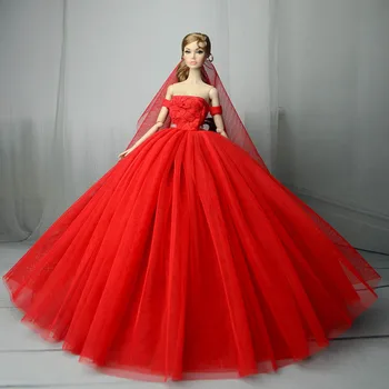 Aukštos Kokybės Vestuvių Suknelė Barbie Lėlės Drabužiai Princesė Šalis Suknelė Ilga Suknelė Komplektai Su Šydu 1/6 Lėlės Priedai Vaikas Žaislas