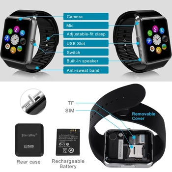 Aukštos kokybės vietoje! GT08 Smartwatch paramos 2G SIM TF kortelei kamera vsi už Huaw Sasung Android