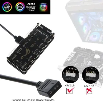 AURA SYNC 5V 3-pin RGB 10 Stebulės Splitter SATA Maitinimo 3pin ARGB Adapteris ilgiklis už GIGABYTE MSI A SUS ASRock LED
