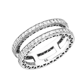 Autentiškas 925 Sterlingas Sidabro Dviguba Širdis Žiedai Moterų Vestuvės Vestuvinis Žiedas Fine Jewelry anillos bijoux