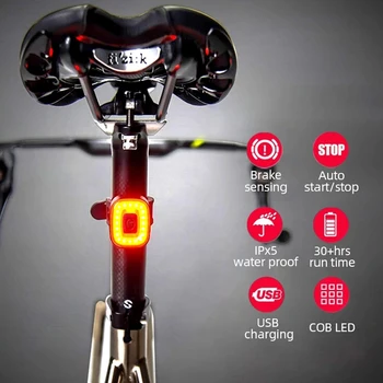 Auto Start Stop Bicyle Žibintas užpakalinis žibintas USB Įkrovimo Stabdžių Jutikliai, Dviračių Uodega Žibintas Galinis LED Žibintuvėlis Už Dviračio Balno nuo balnelio iškyšos