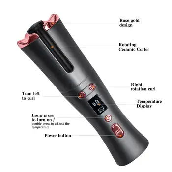 Automatinis Belaidžius Hair Curler USB Įkrovimo Garbanoti Geležies Su 6 Temp & Laikmatis Nustatymai Plaukų Dvejoti Žnyplės Paplūdimys Bangos Akmenslydis Geležies