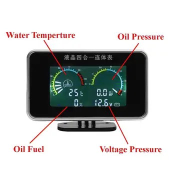 Automobilių atsarginės Dalys, 12V 24V 4in1 LCD Automobilį Skaitmeninis Manometras Naftos Įtampos Slėgio Kuro Vandens Temp Matuoklis M10