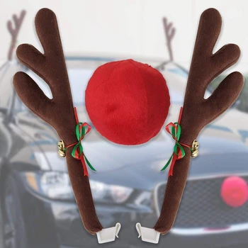 Automobilių Elnių Ragų & Nosies Langą Stogo & Grotelės Elnių Rudolph Jingle Bell Kalėdų Kostiumas Auto Priedai